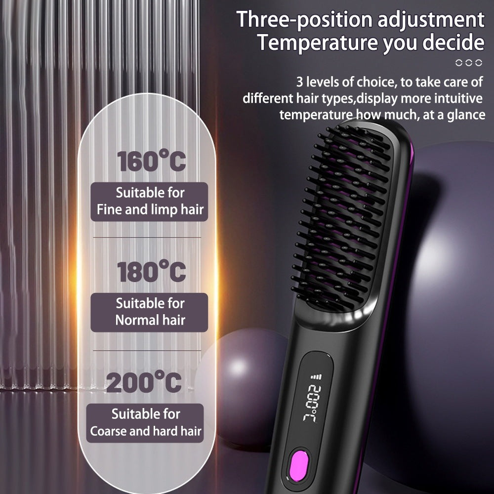 2-in-1 Wireless Hair Straightener Comb – Portable & Fast Heating